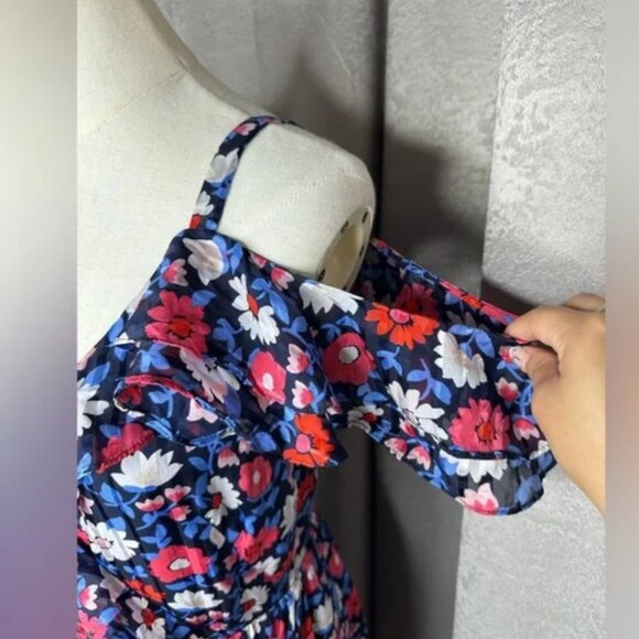 Kate Spade New York Navy Daisy Cutout Shoulder Silk Midi Dress Sz 2 EUC - Picture 6 of 10